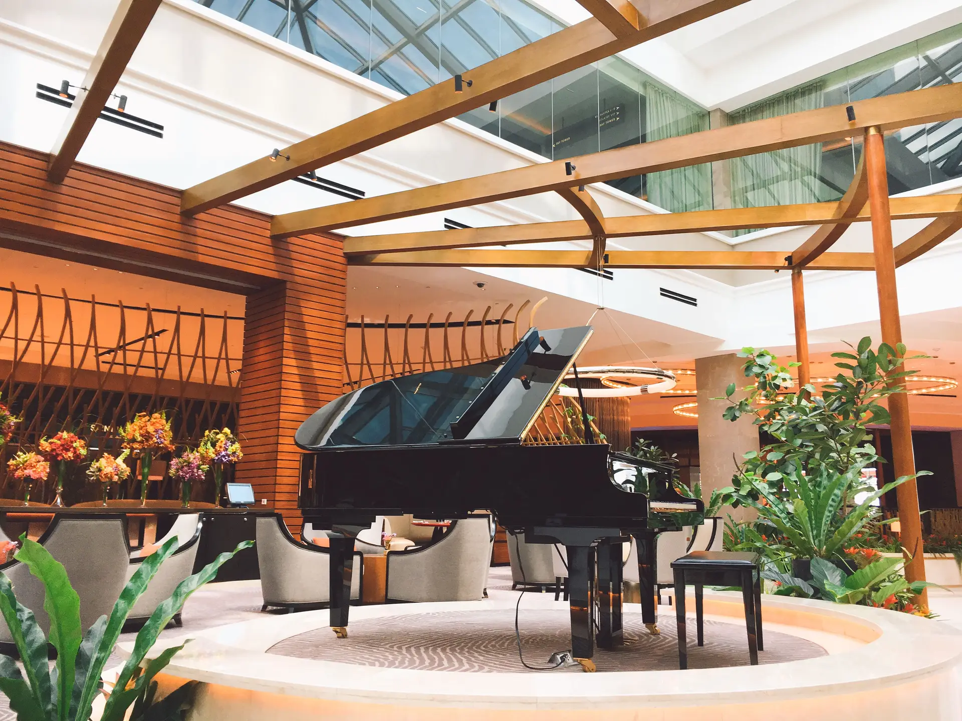 Grand piano in luxury lobby